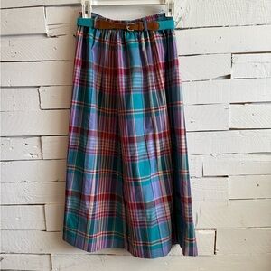 Chic Multicolor Plaid A-Line Skirt with Belt